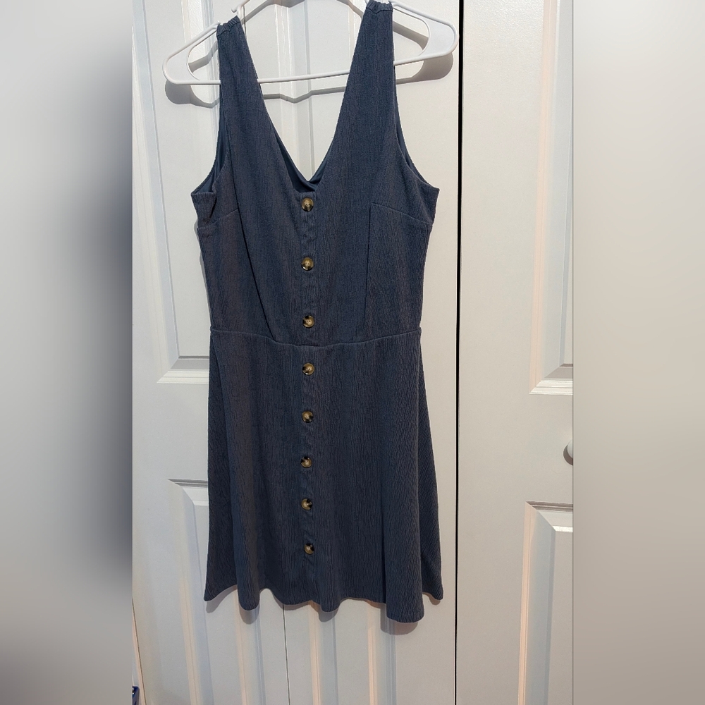 Iz Byer Blue Button-Front Mini Dress Large Stretchy Flirty And Sexy Summer